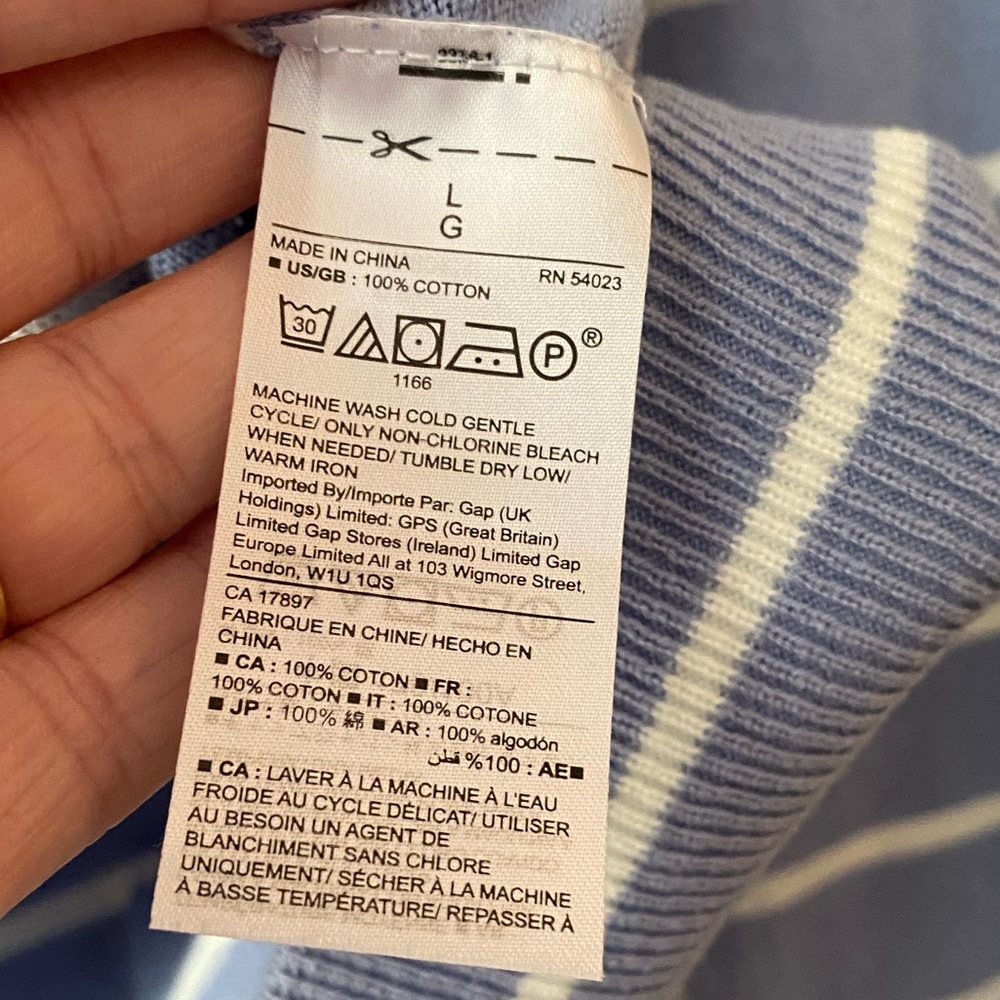 Gap for Good boatneck striped blue and white light cotton sweater L - Picture 4 of 5